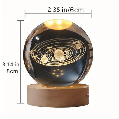 Enchanting 3D Laser Engraved Crystal Ball with Saturn Moon Galaxy Design - USB Powered LED Light for Christmas, Valentine's Day, and Home Decor