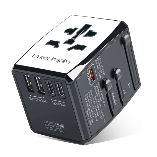 Universal Travel Adapter with USB-C,USB-A Ports ,All-In-One Worldwide Wall Charger for USA EU UK AUS International Power Plug