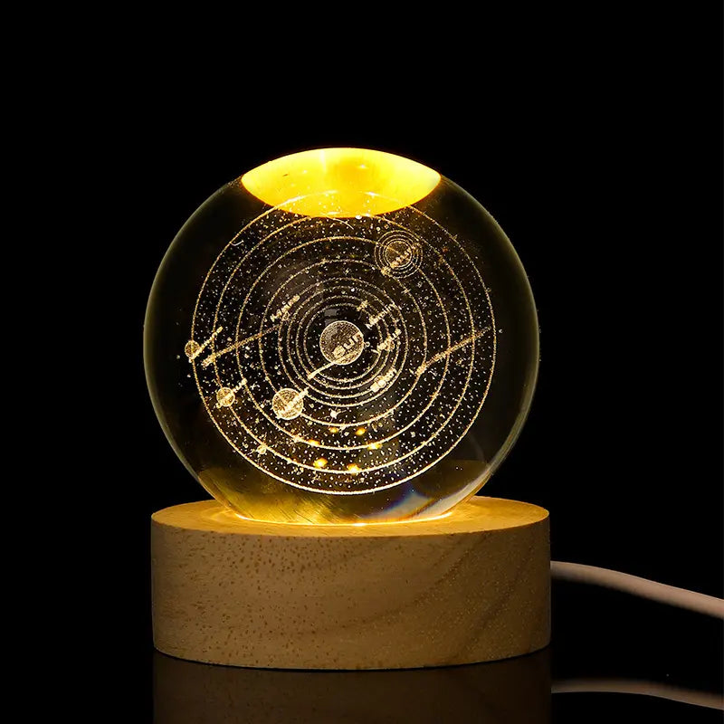 Enchanting 3D Laser Engraved Crystal Ball with Saturn Moon Galaxy Design - USB Powered LED Light for Christmas, Valentine's Day, and Home Decor