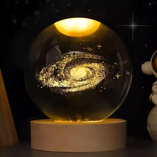 Enchanting 3D Laser Engraved Crystal Ball with Saturn Moon Galaxy Design - USB Powered LED Light for Christmas, Valentine's Day, and Home Decor