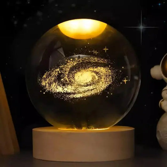 Enchanting 3D Laser Engraved Crystal Ball with Saturn Moon Galaxy Design - USB Powered LED Light for Christmas, Valentine's Day, and Home Decor