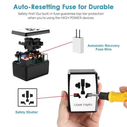Universal Travel Adapter with USB-C,USB-A Ports ,All-In-One Worldwide Wall Charger for USA EU UK AUS International Power Plug