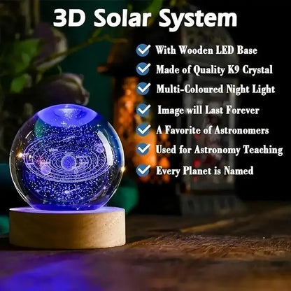 Enchanting 3D Laser Engraved Crystal Ball with Saturn Moon Galaxy Design - USB Powered LED Light for Christmas, Valentine's Day, and Home Decor