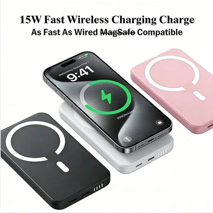 For Iphone 12–16 Pro/Pro Max, 5000Mah & 10000Mah Compact Magnetic Power Bank – Portable Wireless Fast Charging, Pink/Black/White Chargeable Travel Battery Pack