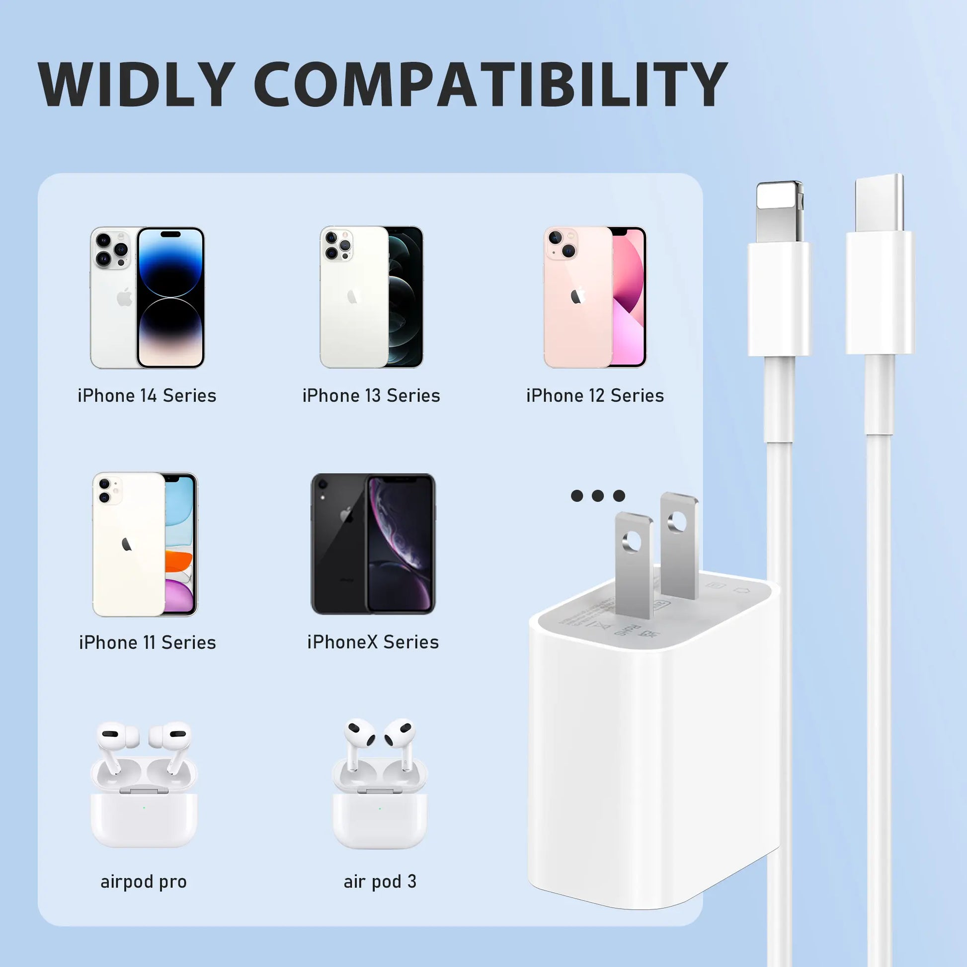 Smartphone Charger 4-Pcs 20W USB-C Fast Chargers with 6FT USB-C to Lightning Cables - Super Fast Charging Adapter & Cable Set Compatible with Iphone 14/14 Plus/14 Pro Max, 13, 12, 11, and More