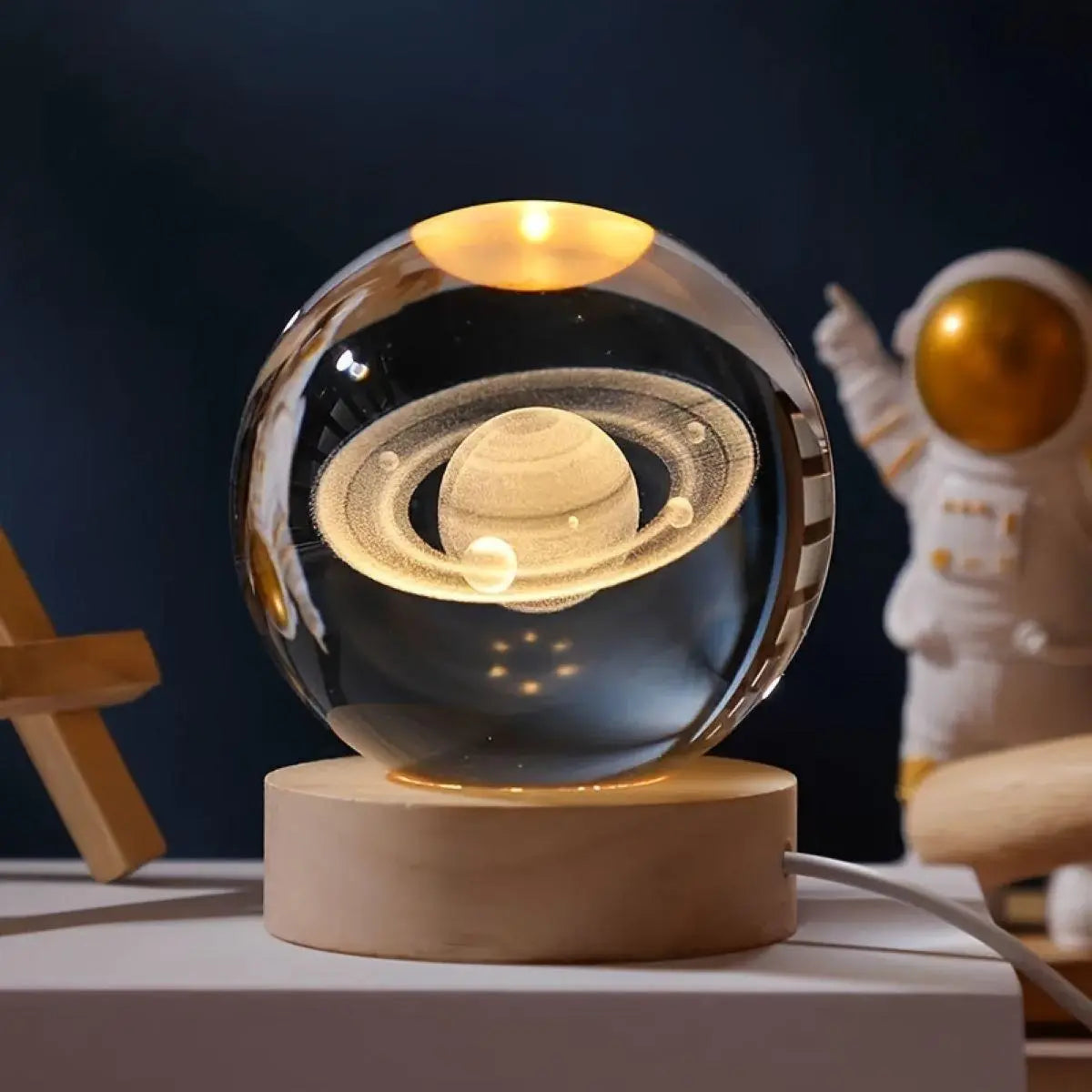 Enchanting 3D Laser Engraved Crystal Ball with Saturn Moon Galaxy Design - USB Powered LED Light for Christmas, Valentine's Day, and Home Decor