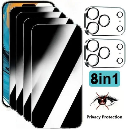 8IN1 Privacy Screen Protectors for Iphone 17 16 Pro Max 15 14 13 Pro Max plus 16E Air Value Pack 5 Anti-Peeping Tempered Glass 3 Camera Lens Protectors 9H Hardness HD Clarity
