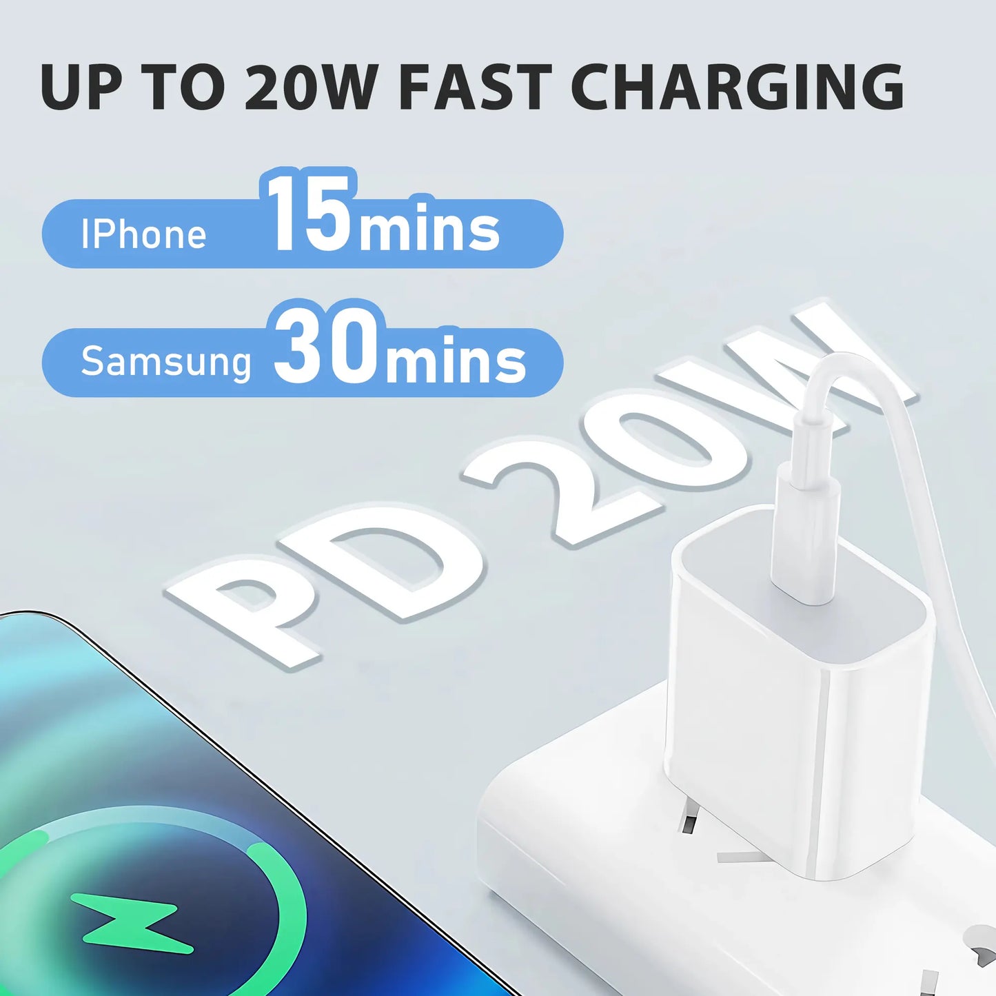 Smartphone Charger 4-Pcs 20W USB-C Fast Chargers with 6FT USB-C to Lightning Cables - Super Fast Charging Adapter & Cable Set Compatible with Iphone 14/14 Plus/14 Pro Max, 13, 12, 11, and More