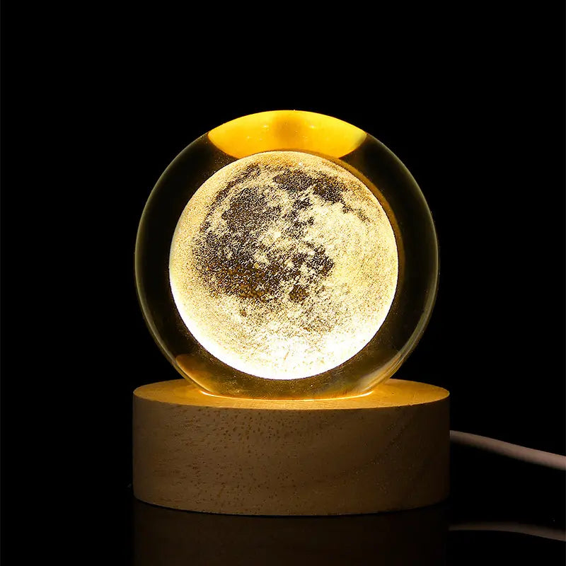 Enchanting 3D Laser Engraved Crystal Ball with Saturn Moon Galaxy Design - USB Powered LED Light for Christmas, Valentine's Day, and Home Decor