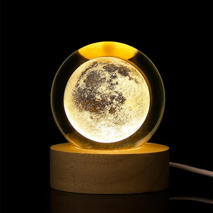 Enchanting 3D Laser Engraved Crystal Ball with Saturn Moon Galaxy Design - USB Powered LED Light for Christmas, Valentine's Day, and Home Decor