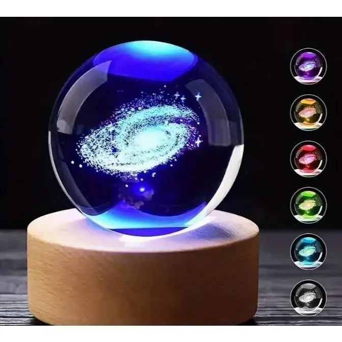 Enchanting 3D Laser Engraved Crystal Ball with Saturn Moon Galaxy Design - USB Powered LED Light for Christmas, Valentine's Day, and Home Decor