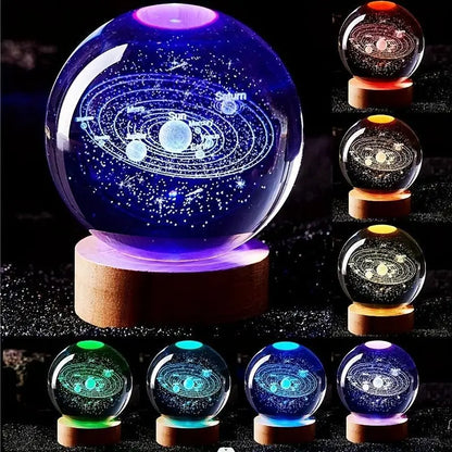 Enchanting 3D Laser Engraved Crystal Ball with Saturn Moon Galaxy Design - USB Powered LED Light for Christmas, Valentine's Day, and Home Decor