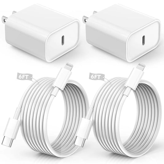 Smartphone Charger 4-Pcs 20W USB-C Fast Chargers with 6FT USB-C to Lightning Cables - Super Fast Charging Adapter & Cable Set Compatible with Iphone 14/14 Plus/14 Pro Max, 13, 12, 11, and More