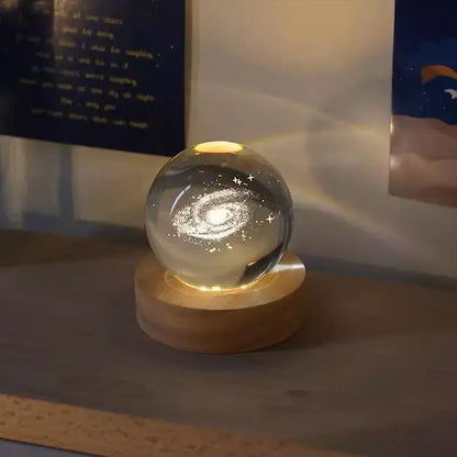 Enchanting 3D Laser Engraved Crystal Ball with Saturn Moon Galaxy Design - USB Powered LED Light for Christmas, Valentine's Day, and Home Decor