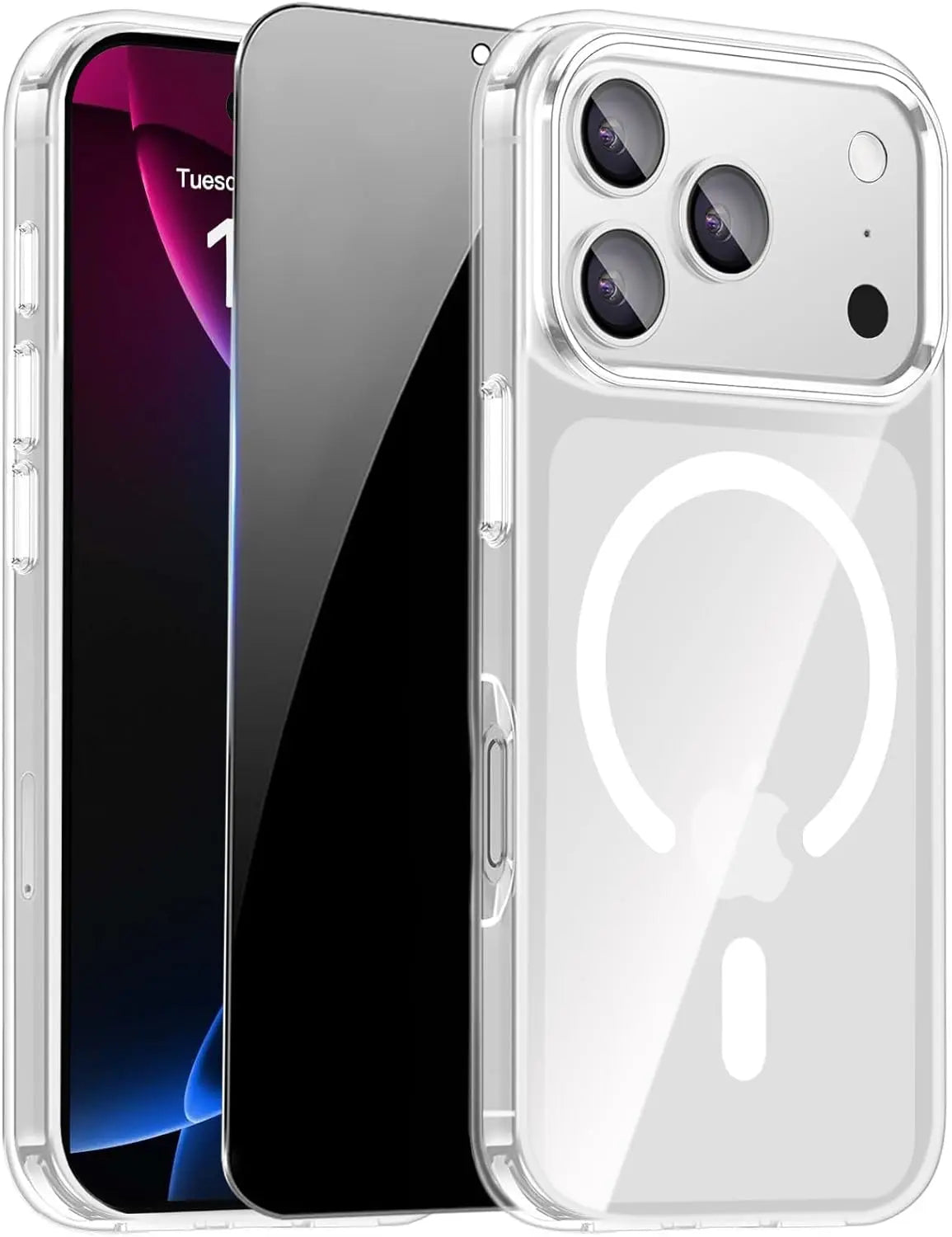 Iphone 17 Pro Max Clear Case with Magnetic Privacy Screen Protector - Shockproof Slim Design Compatible with MagSafe