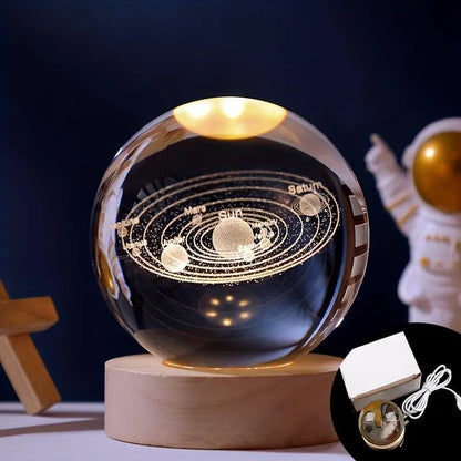 Enchanting 3D Laser Engraved Crystal Ball with Saturn Moon Galaxy Design - USB Powered LED Light for Christmas, Valentine's Day, and Home Decor